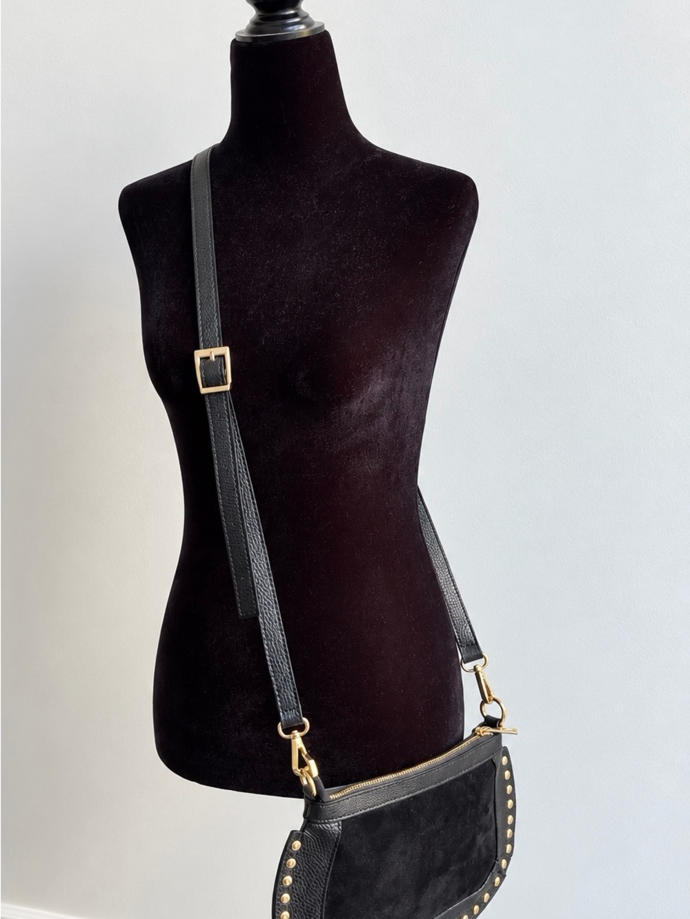 Marlon Firenze Black Suede Leather Studded Crossbody Made in Italy